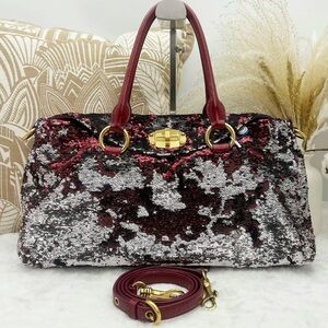 Miu Miu Burgundy and Silver Sequin Shoulder Bag
